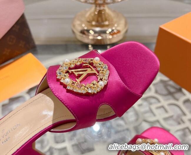 Low Price Louis Vuitton LV Met Satin Heel Slide Sandals 5.5cm with Strass Purple 606096