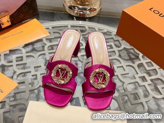 Low Price Louis Vuitton LV Met Satin Heel Slide Sandals 5.5cm with Strass Purple 606096