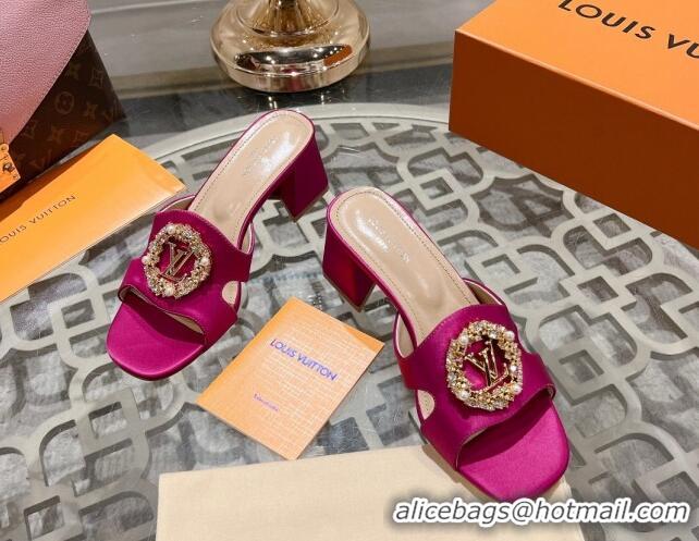 Low Price Louis Vuitton LV Met Satin Heel Slide Sandals 5.5cm with Strass Purple 606096