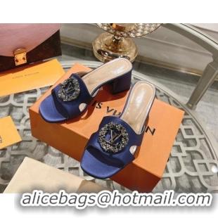 Most Popular Louis Vuitton LV Met Satin Heel Slide Sandals 5.5cm with Strass Purple 606097