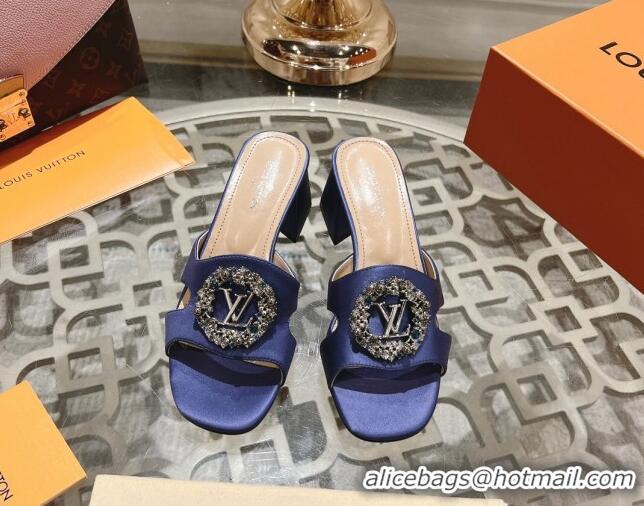 Most Popular Louis Vuitton LV Met Satin Heel Slide Sandals 5.5cm with Strass Purple 606097