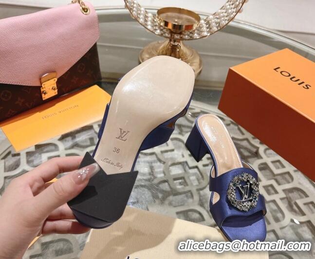 Most Popular Louis Vuitton LV Met Satin Heel Slide Sandals 5.5cm with Strass Purple 606097