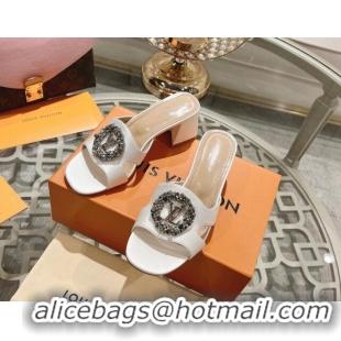 Popular Style Louis Vuitton LV Met Satin Heel Slide Sandals 5.5cm with Strass White 06099