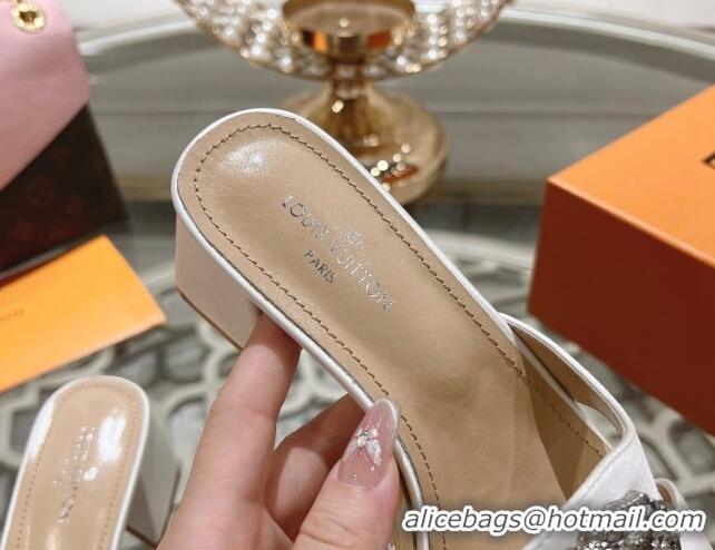 Popular Style Louis Vuitton LV Met Satin Heel Slide Sandals 5.5cm with Strass White 06099