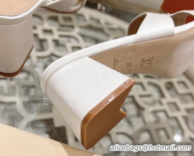 Popular Style Louis Vuitton LV Met Satin Heel Slide Sandals 5.5cm with Strass White 06099