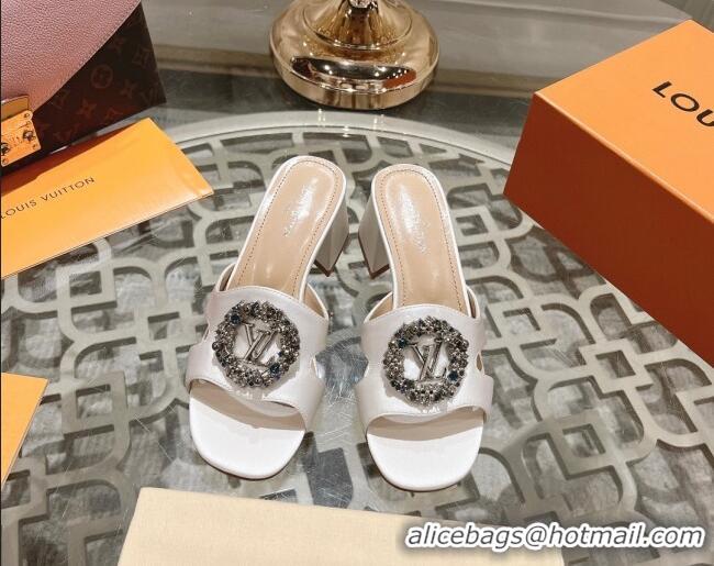 Popular Style Louis Vuitton LV Met Satin Heel Slide Sandals 5.5cm with Strass White 06099