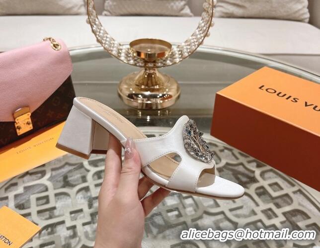 Popular Style Louis Vuitton LV Met Satin Heel Slide Sandals 5.5cm with Strass White 06099