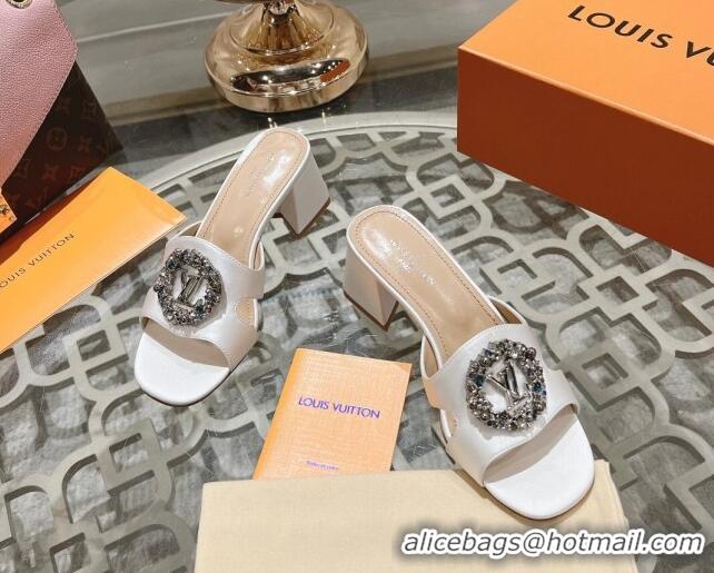 Popular Style Louis Vuitton LV Met Satin Heel Slide Sandals 5.5cm with Strass White 06099