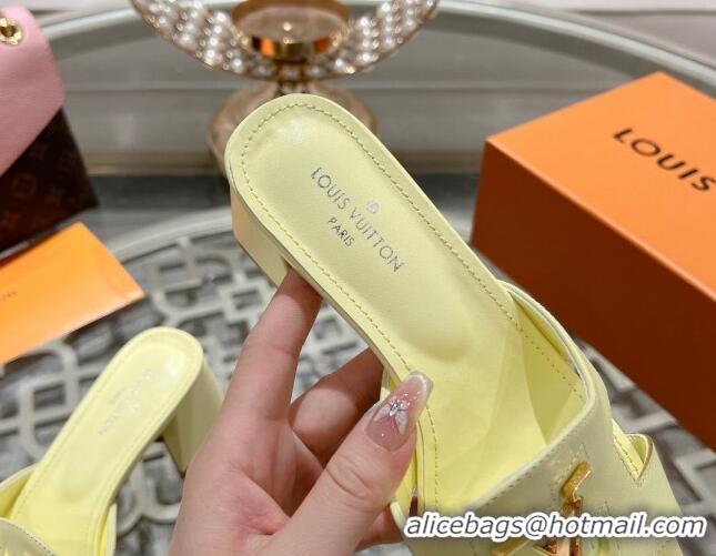 Top Grade Louis Vuitton Isola Leather Heel Slide Sandals 5.5cm with LV Patch Yellow 06101