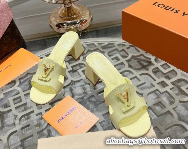 Top Grade Louis Vuitton Isola Leather Heel Slide Sandals 5.5cm with LV Patch Yellow 06101