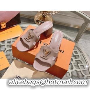 Durable Louis Vuitton Isola Leather Heel Slide Sandals 5.5cm with LV Patch Light Pink 06102