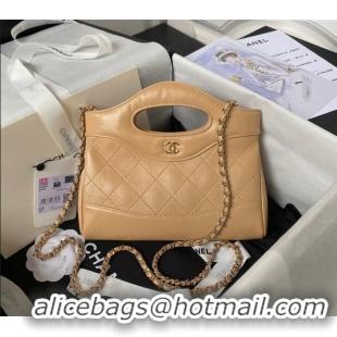 Unique Grade Chanel Quilted Calfskin East-West Mini 31 Shopping Bag AS3656 Apricot 2023