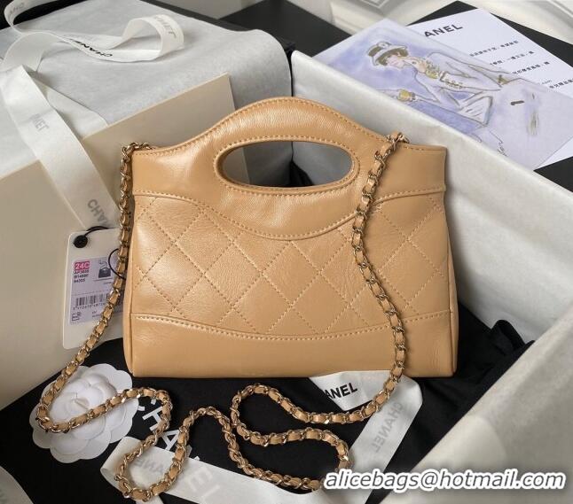 Unique Grade Chanel Quilted Calfskin East-West Mini 31 Shopping Bag AS3656 Apricot 2023