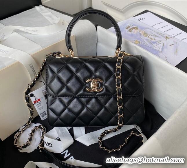 Shop Grade Chanel Trendy CC Quilted Lambskin Mini Flap Bag with Top handle and Metal-Tone Band AS4654 Black