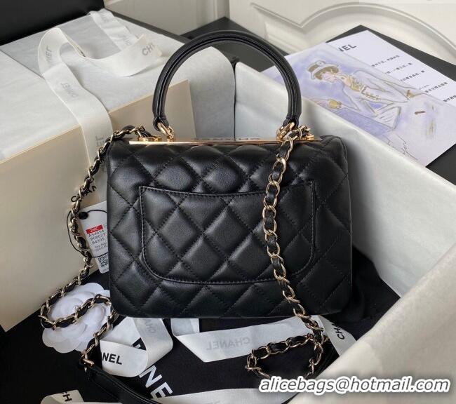 Shop Grade Chanel Trendy CC Quilted Lambskin Mini Flap Bag with Top handle and Metal-Tone Band AS4654 Black