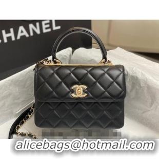 Buy Discount Chanel Trendy CC Quilted Lambskin Mini Flap Bag with Top handle and Metal-Tone Band AS4654 Black/Gold