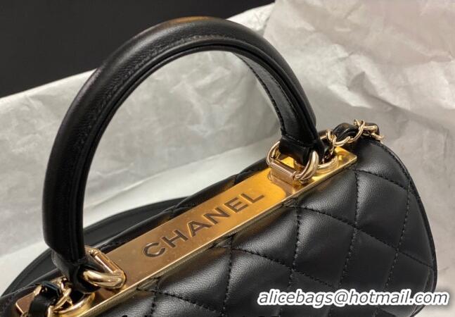 Buy Discount Chanel Trendy CC Quilted Lambskin Mini Flap Bag with Top handle and Metal-Tone Band AS4654 Black/Gold