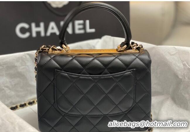 Buy Discount Chanel Trendy CC Quilted Lambskin Mini Flap Bag with Top handle and Metal-Tone Band AS4654 Black/Gold