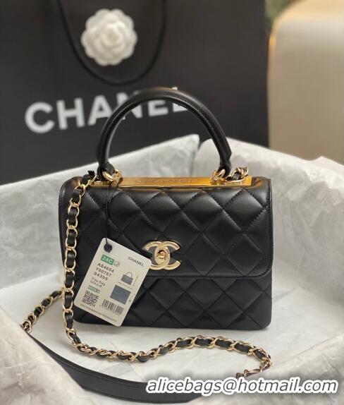 Buy Discount Chanel Trendy CC Quilted Lambskin Mini Flap Bag with Top handle and Metal-Tone Band AS4654 Black/Gold