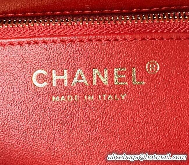 Inexpensive Chanel Trendy CC Quilted Lambskin Mini Flap Bag with Top handle and Metal-Tone Band AS4654 Bright Red