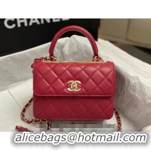 Low Cost Chanel Trendy CC Quilted Lambskin Mini Flap Bag with Top handle and Metal-Tone Band AS4654 Dark Red 2023