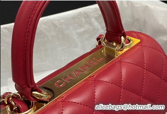 Low Cost Chanel Trendy CC Quilted Lambskin Mini Flap Bag with Top handle and Metal-Tone Band AS4654 Dark Red 2023