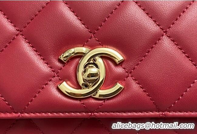 Low Cost Chanel Trendy CC Quilted Lambskin Mini Flap Bag with Top handle and Metal-Tone Band AS4654 Dark Red 2023