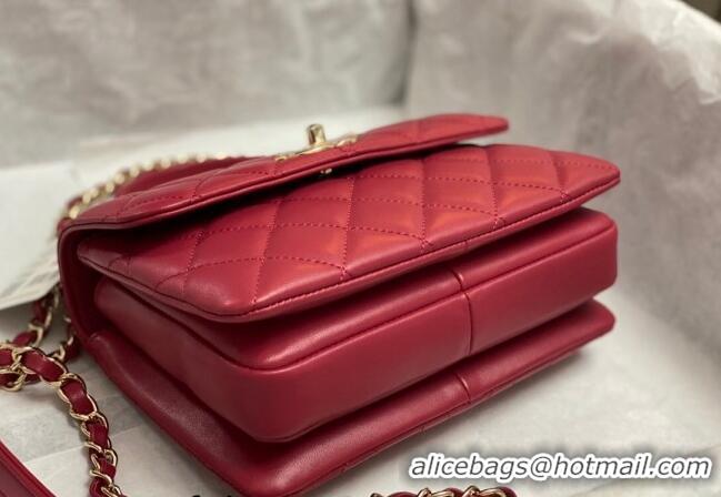 Low Cost Chanel Trendy CC Quilted Lambskin Mini Flap Bag with Top handle and Metal-Tone Band AS4654 Dark Red 2023