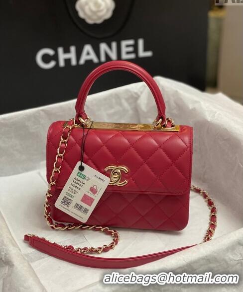 Low Cost Chanel Trendy CC Quilted Lambskin Mini Flap Bag with Top handle and Metal-Tone Band AS4654 Dark Red 2023