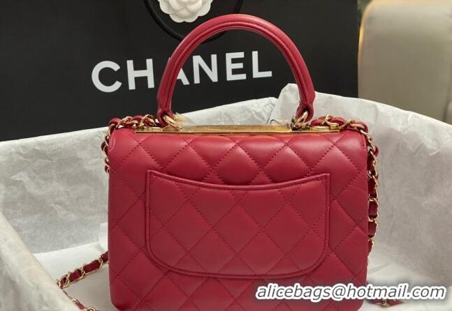 Low Cost Chanel Trendy CC Quilted Lambskin Mini Flap Bag with Top handle and Metal-Tone Band AS4654 Dark Red 2023