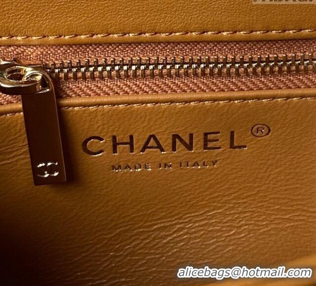 Best Price Chanel Trendy CC Quilted Lambskin Mini Flap Bag with Top handle and Metal-Tone Band AS4654 Light Brown