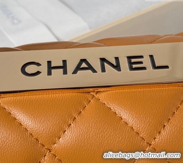 Best Price Chanel Trendy CC Quilted Lambskin Mini Flap Bag with Top handle and Metal-Tone Band AS4654 Light Brown