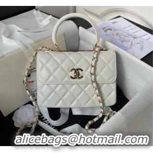 Grade Cheap Chanel Trendy CC Quilted Lambskin Mini Flap Bag with Top handle and Metal-Tone Band AS4654 White/Gold