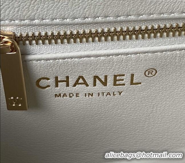 Grade Cheap Chanel Trendy CC Quilted Lambskin Mini Flap Bag with Top handle and Metal-Tone Band AS4654 White/Gold