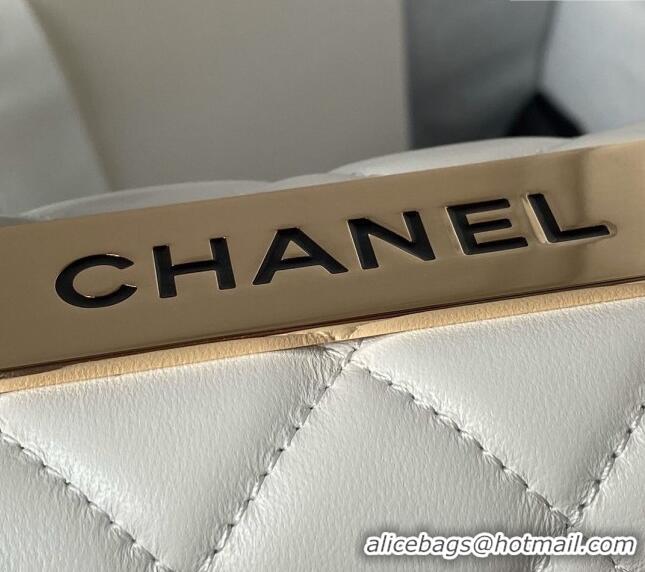 Grade Cheap Chanel Trendy CC Quilted Lambskin Mini Flap Bag with Top handle and Metal-Tone Band AS4654 White/Gold