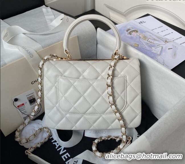 Grade Cheap Chanel Trendy CC Quilted Lambskin Mini Flap Bag with Top handle and Metal-Tone Band AS4654 White/Gold