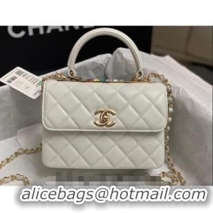 Best Quality Chanel Trendy CC Quilted Lambskin Mini Flap Bag with Top handle and Metal-Tone Band AS4654 White/Multicolor