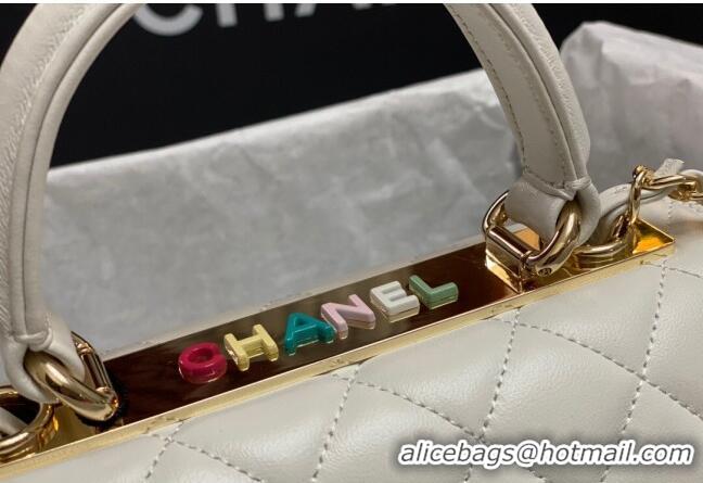 Best Quality Chanel Trendy CC Quilted Lambskin Mini Flap Bag with Top handle and Metal-Tone Band AS4654 White/Multicolor