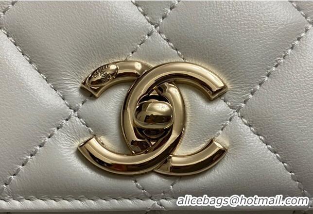 Best Quality Chanel Trendy CC Quilted Lambskin Mini Flap Bag with Top handle and Metal-Tone Band AS4654 White/Multicolor