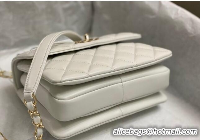 Best Quality Chanel Trendy CC Quilted Lambskin Mini Flap Bag with Top handle and Metal-Tone Band AS4654 White/Multicolor