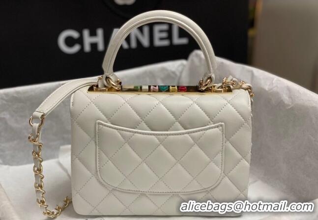 Best Quality Chanel Trendy CC Quilted Lambskin Mini Flap Bag with Top handle and Metal-Tone Band AS4654 White/Multicolor