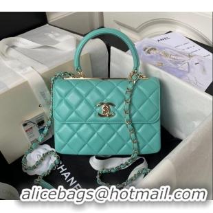 Good Looking Chanel Trendy CC Quilted Lambskin Mini Flap Bag with Top handle and Metal-Tone Band AS4654 Light Green/Gold