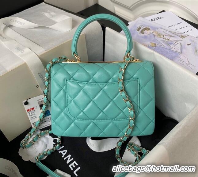 Good Looking Chanel Trendy CC Quilted Lambskin Mini Flap Bag with Top handle and Metal-Tone Band AS4654 Light Green/Gold