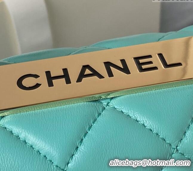 Good Looking Chanel Trendy CC Quilted Lambskin Mini Flap Bag with Top handle and Metal-Tone Band AS4654 Light Green/Gold