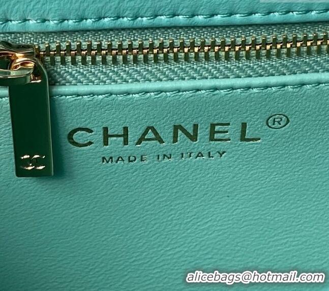 Good Looking Chanel Trendy CC Quilted Lambskin Mini Flap Bag with Top handle and Metal-Tone Band AS4654 Light Green/Gold