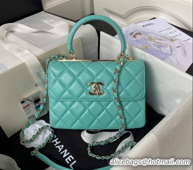 Good Looking Chanel Trendy CC Quilted Lambskin Mini Flap Bag with Top handle and Metal-Tone Band AS4654 Light Green/Gold