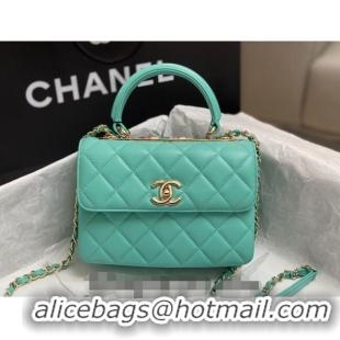 Top Quality Chanel Trendy CC Quilted Lambskin Mini Flap Bag with Top handle and Metal-Tone Band AS4654 Light Green/Multi