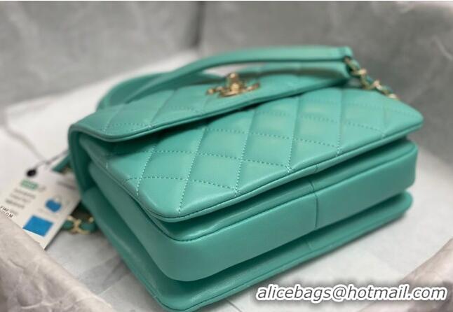 Top Quality Chanel Trendy CC Quilted Lambskin Mini Flap Bag with Top handle and Metal-Tone Band AS4654 Light Green/Multi