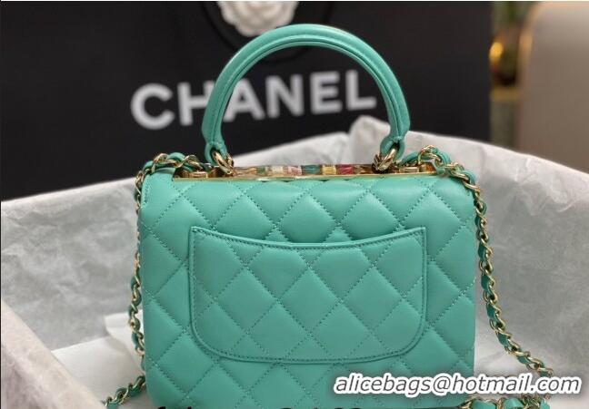 Top Quality Chanel Trendy CC Quilted Lambskin Mini Flap Bag with Top handle and Metal-Tone Band AS4654 Light Green/Multi