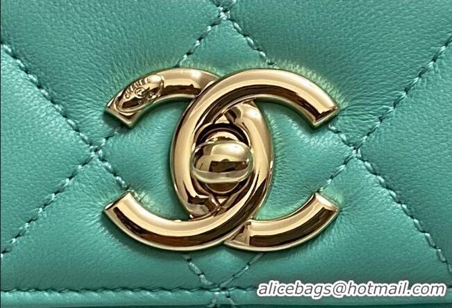 Top Quality Chanel Trendy CC Quilted Lambskin Mini Flap Bag with Top handle and Metal-Tone Band AS4654 Light Green/Multi